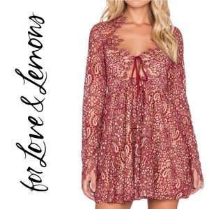 For Love and Lemons Red Lace Charlie Mini Dress